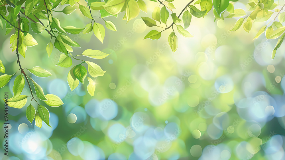 Spring background, green tree leaves on blurred background. Spring background, green tree leaves on blurred background.