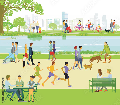 Erholung im Park mit Familien und andere Personen, Illustration