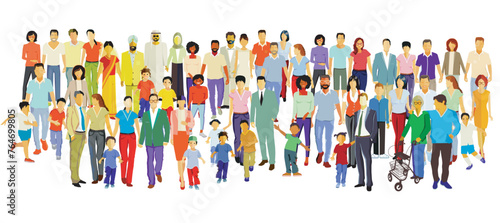 Eine große Gruppe von Eltern mit Kindern, isoliert illustration