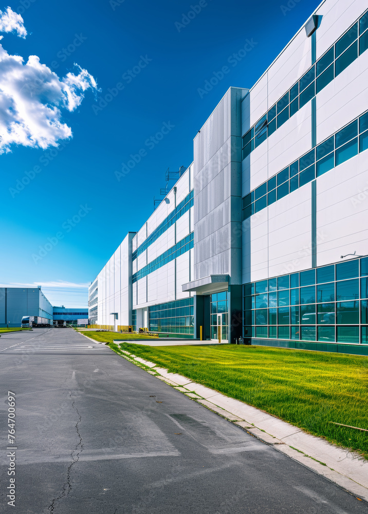 Exterior of modern warehouse with office units Exterior of modern warehouse with office units