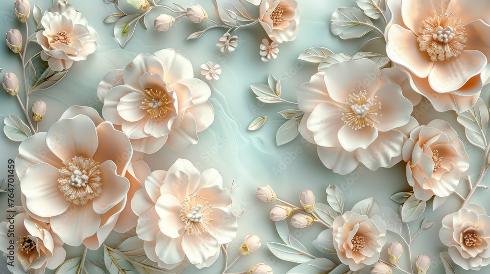White decorative flowers made of gypsum