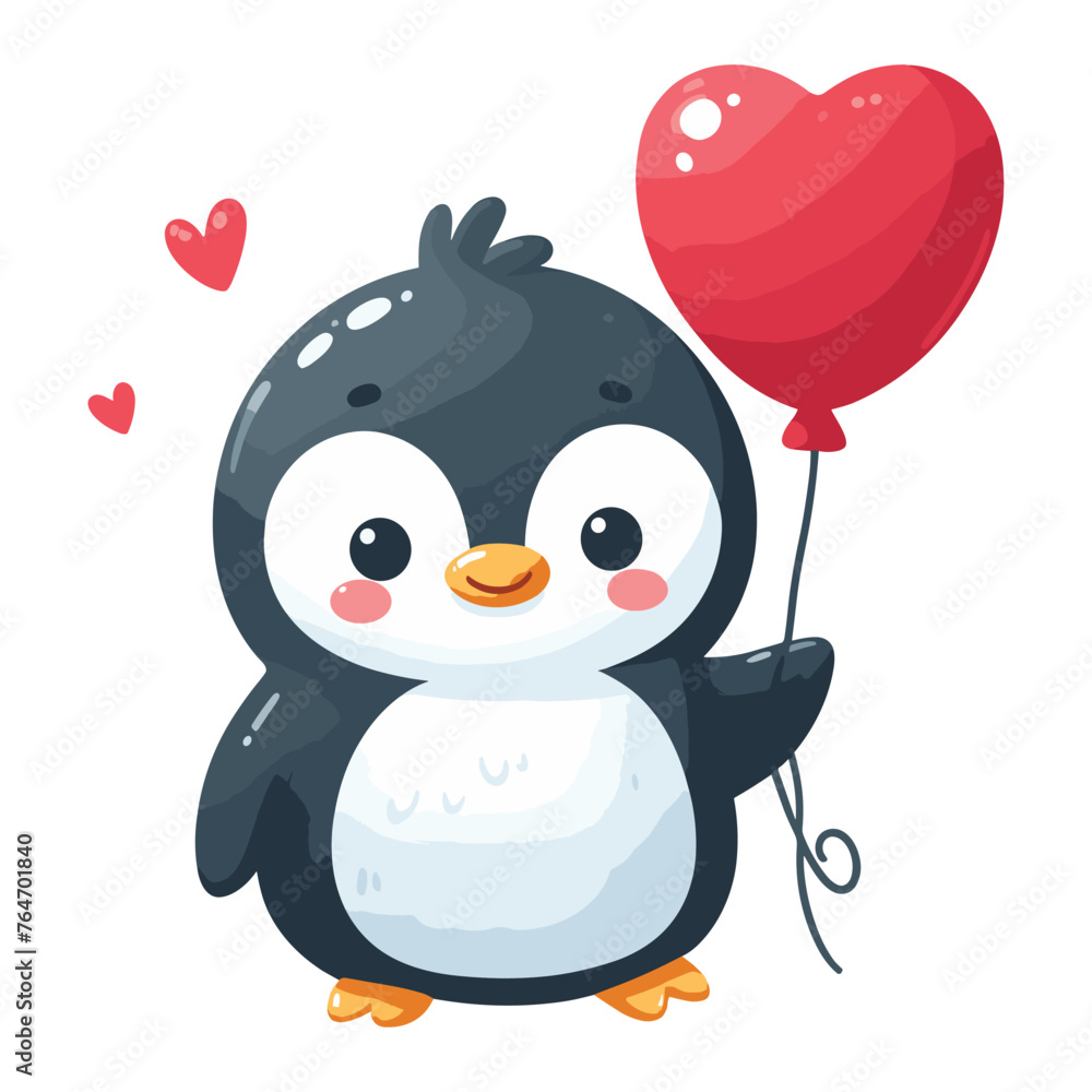 Cute little penguin holds a red balloon vector illustration Cute little penguin holds a red balloon vector illustration