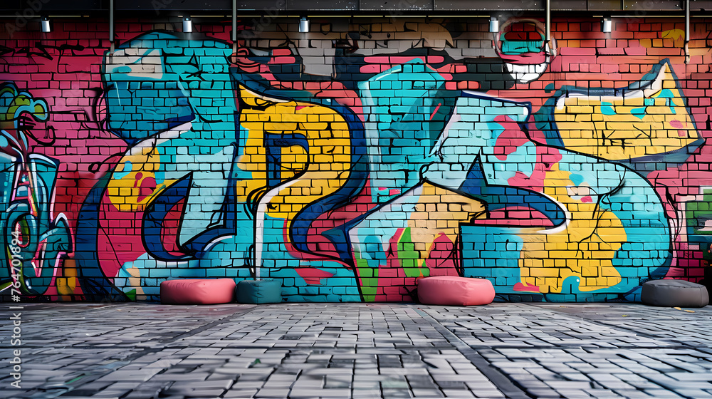 Fototapeta premium Graffiti brick wall