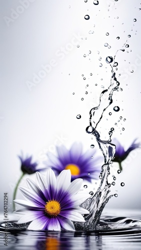 splashes of water flying on bright flowers