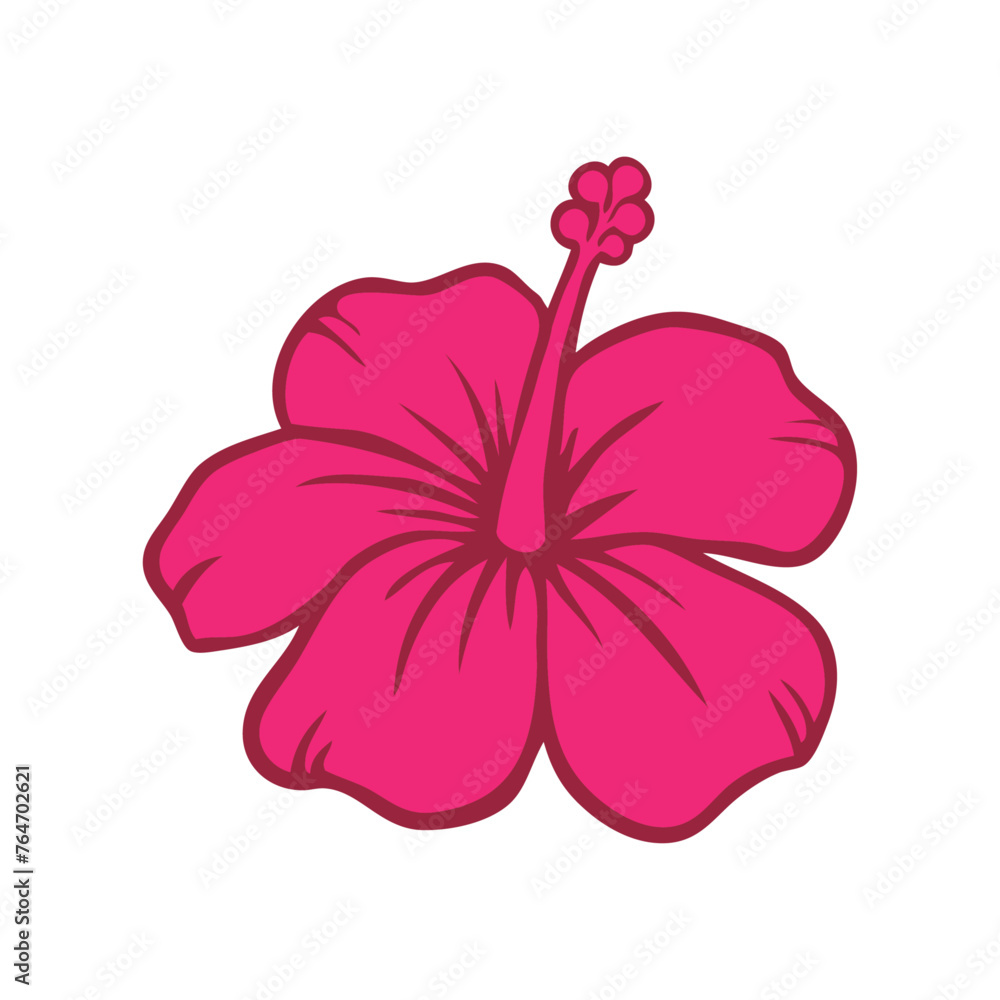 Logo vacaciones en Hawái. Silueta de flor de hibisco con líneas y relleno - obrazy, fototapety, plakaty 