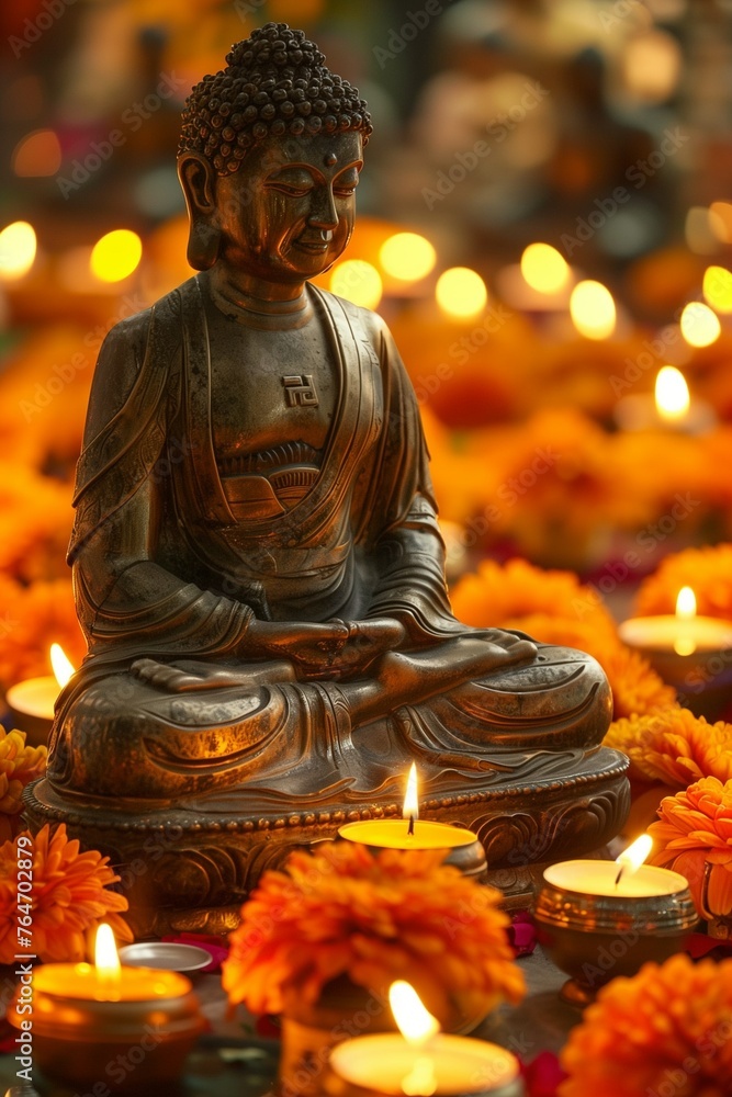 buddha statue in the garden with candle
