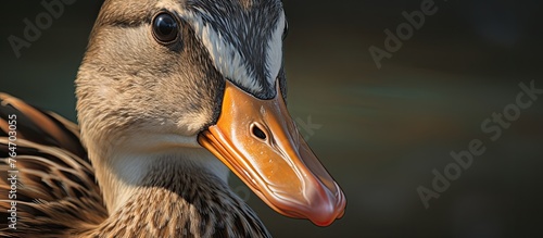 A close-up image of a duck featuring a remarkably long beak photo
