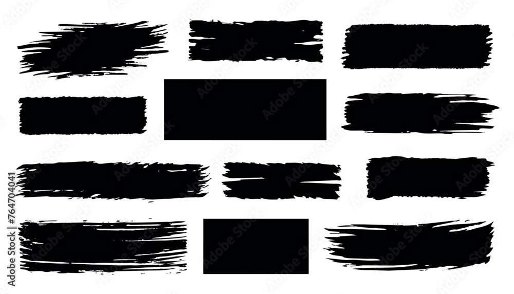 set of black and white strokes texture brush pattern	