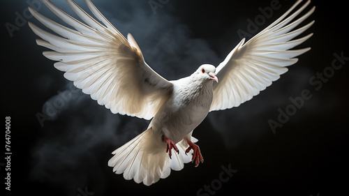 White dove in flight on black backgroud.  © BlazingDesigns
