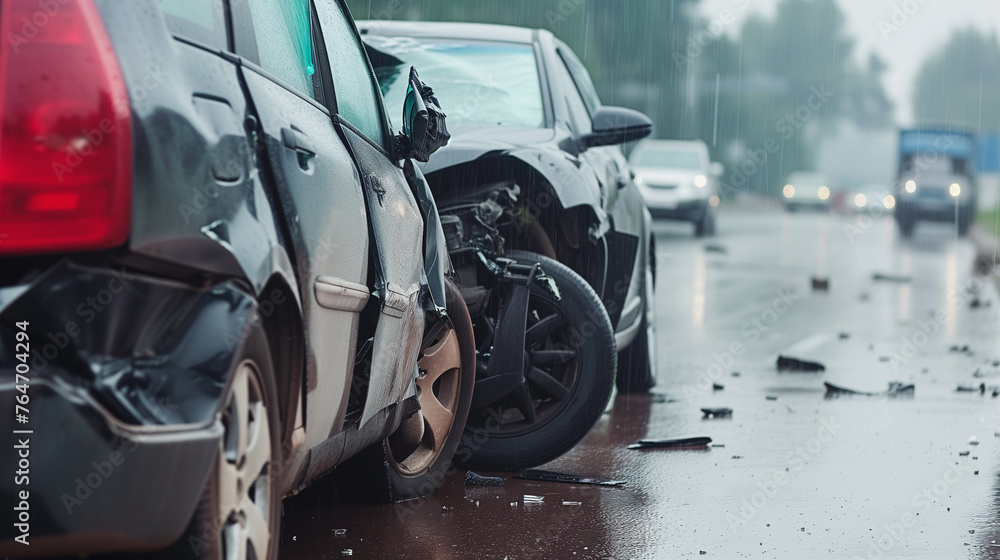 Accident between two cars. Severe damage and torn metal Accident between two cars. Severe damage and torn metal