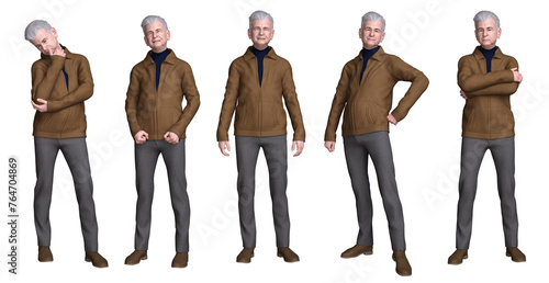 3D render : senior male character with different action and expression for graphic resources, PNG transparent © Tritons