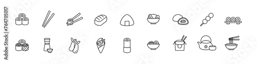 Japanese food icon set. Sushi sign. Asian food isolated on white background. Line icon set