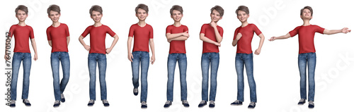 3D render : young teen boy character with different action and expression for graphic resources, PNG transparent © Tritons