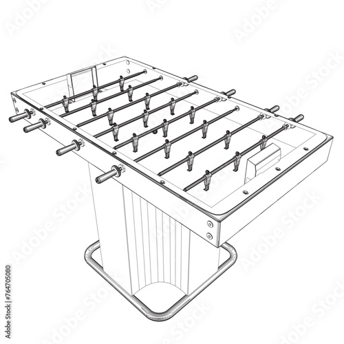 Outline Table Football Game Hobby or Leisure Isometric View. Contour Table Soccer. Sport team football players. For entertainment sports. Play and fun concept. Kicker, bar football. Kids football.