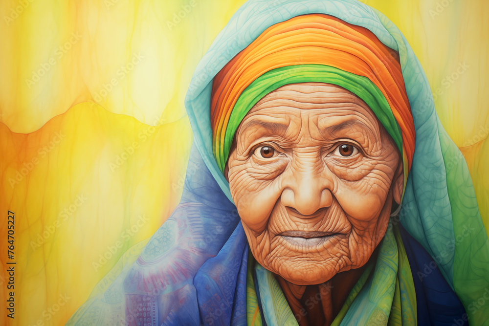 Elderly wise woman portrait. Painting style illustration portrait. Elderly wise woman portrait. Painting style illustration portrait.