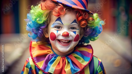 Portrait of a happy child in clown costume