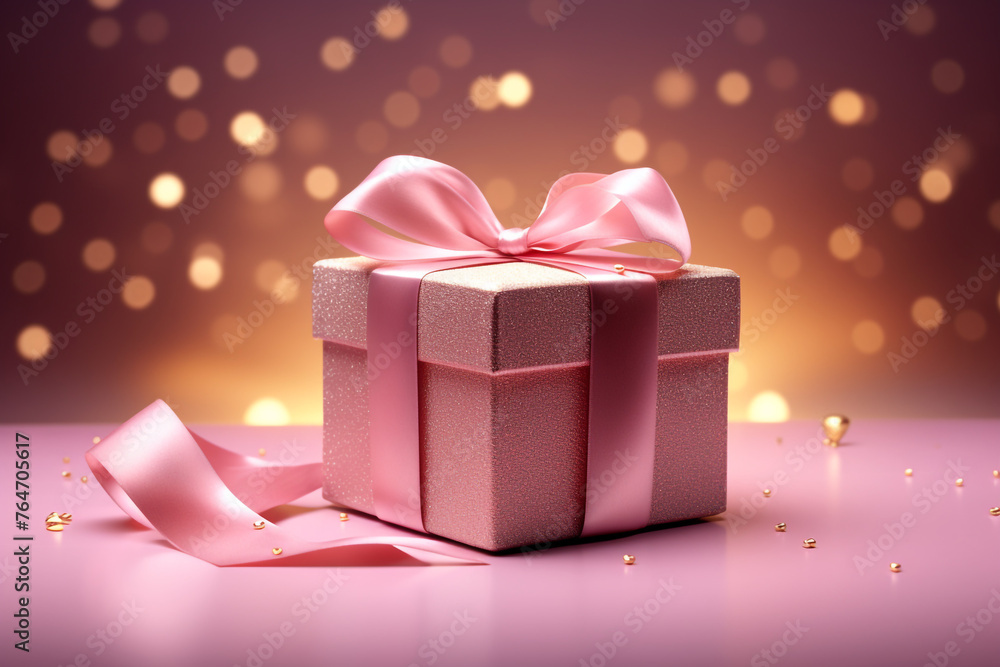 box with gold ribbon gift St Valentines сreated with Generative Ai box with gold ribbon gift St Valentines сreated with Generative Ai