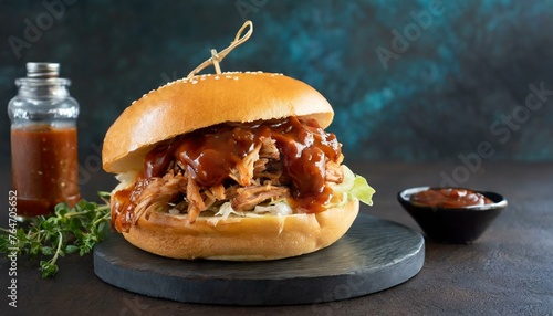 Satisfy Your Cravings: Succulent Pulled Pork Sandwich with Barbecue Sauce on a Bun 