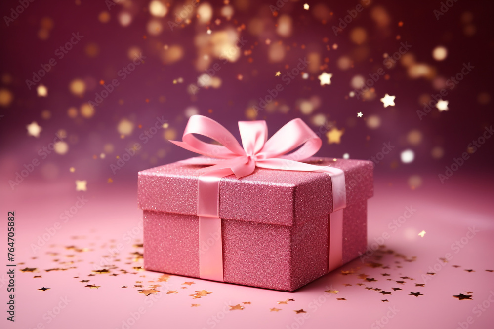 box with gold ribbon gift St Valentines сreated with Generative Ai box with gold ribbon gift St Valentines сreated with Generative Ai