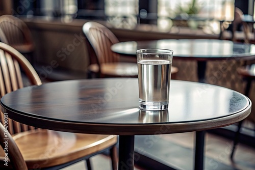 Glass of water on the table in a cafe. Selective focus