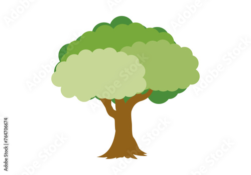 Árbol en primavera con tronco grueso en fondo blanco.