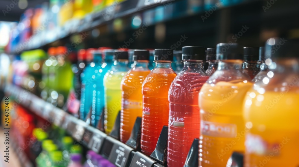 Row of Plastic Bottles Filled With Liquid