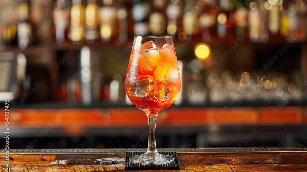 barman , aperol spritz normal size , orange tone, wood orange background, with empty copy space