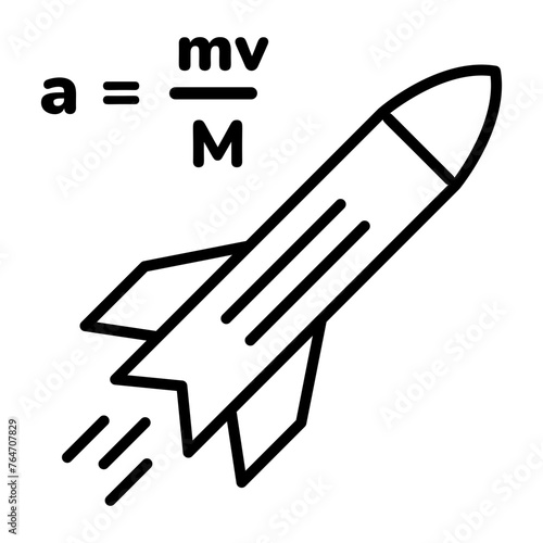 Customizable linear icon depicting rocket propulsion 