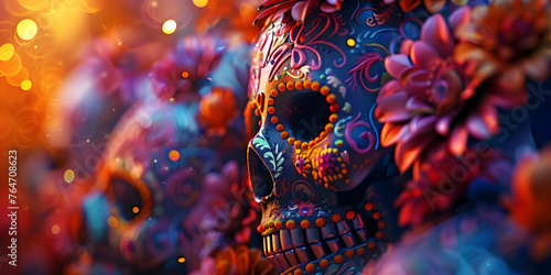 Mexican day of dead  background, bright background, copy space.