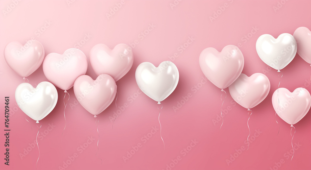 pink and white heart balloons on the pink background, in the style of darkly romantic illustrations сreated with Generative Ai