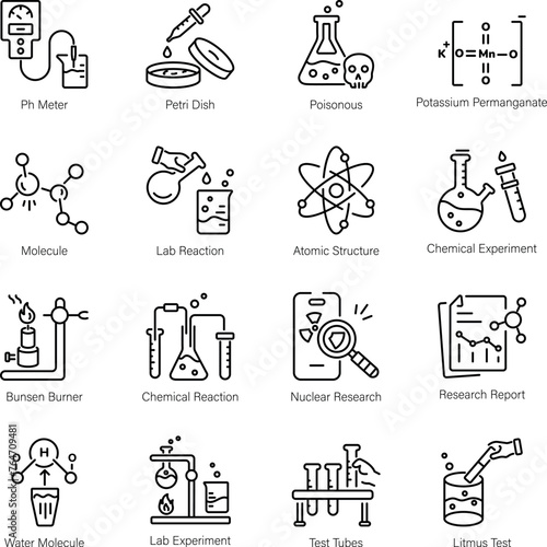 Collection of Chemistry Linear Icons 

