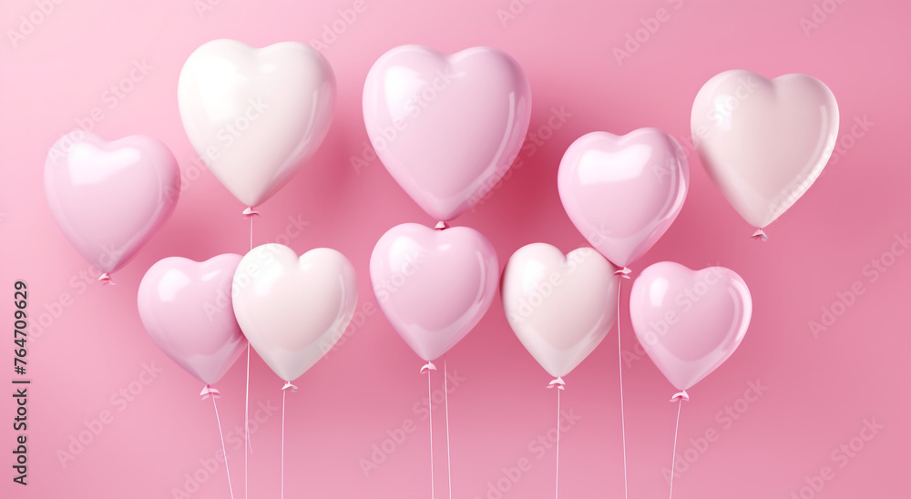 pink and white heart balloons on the pink background, in the style of darkly romantic illustrations сreated with Generative Ai