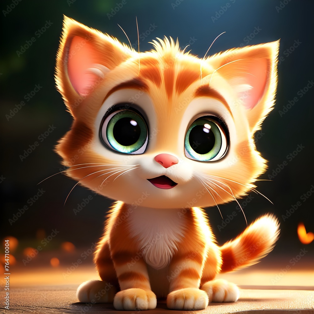 Fototapeta premium A vibrant colorful kitten in sitting position with big round eyes