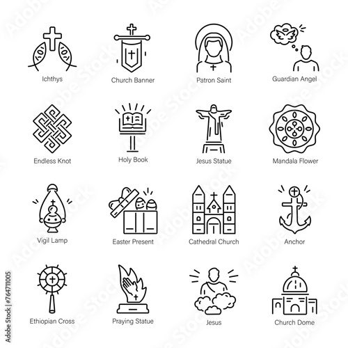 Collection of Christian Faith Linear Icons 


