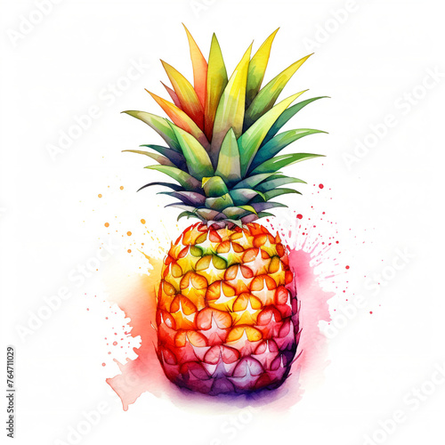 image of a pineapple with an artistic watercolour style  isolated white background   reated with Generative Ai