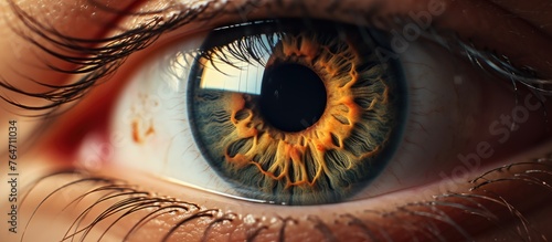 Extreme close-up view of a human eye showing intricate details of the iris and pupil