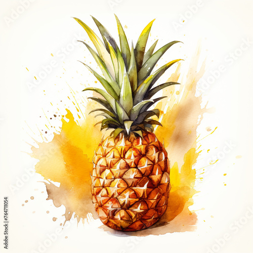 image of a pineapple with an artistic watercolour style, isolated white background сreated with Generative Ai