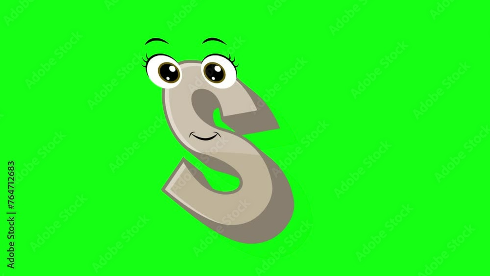 Cartoon style letter s 2d animation with green screen background, s alphabet dancing letters for little kids Cartoon style letter s 2d animation with green screen background, s alphabet dancing letters for little kids
