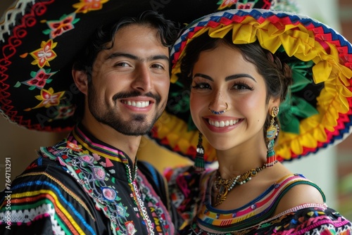 Latin dancers in Traditional Mexican Dress Dancing at parade or cultural Festival in Mexico Latin America, ai generated