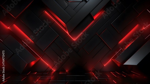 3d rendering of black and red abstract geometric background. Scene for advertising, technology, showcase, banner, game, sport, cosmetic, business, metaverse. Sci-Fi Illustration. Product display