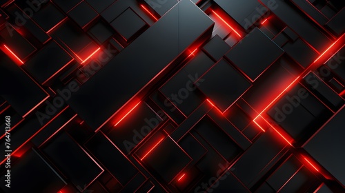 3d rendering of black and red abstract geometric background. Scene for advertising, technology, showcase, banner, game, sport, cosmetic, business, metaverse. Sci-Fi Illustration. Product display