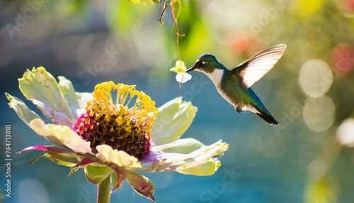 hummingbird drinking nector from flower photo