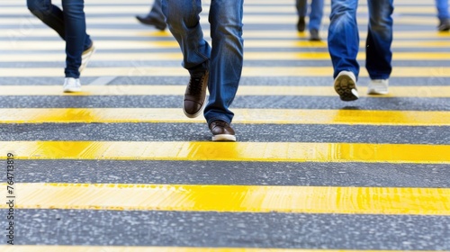 Pedestrian Safety - People cross a well-marked crosswalk, emphasizing the importance of pedestrian safety in urban environments.