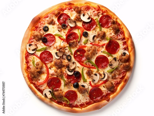 a pizza with meat and vegetables