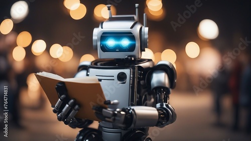 Generative AI. machine learning  Empowering Humanity  AI Everyday Impact and help humans. Robot doing strategic planning  taking notes  business multifold. maintaining files. blockchain technology.