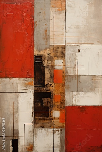 Red and red painting, in the style of orange and beige, luxurious geometry, puzzle-like pieces © Lenhard