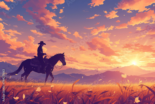 grassland with a cowboy photo