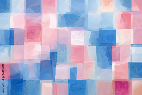 rose and blue squares on the background, in the style of soft, blended brushstrokes