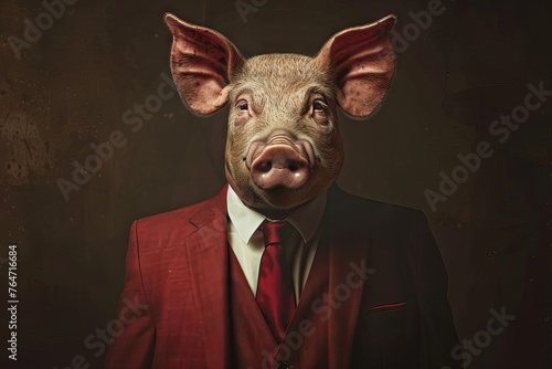 Bizarre Pig-Headed Man in Suit, Surreal Anthropomorphic Animal Character Concept Art