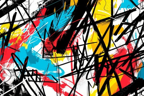 Chaotic Abstract Sketch with Random Geometric Patterns  Modern Artistic Drawing Illustration Background